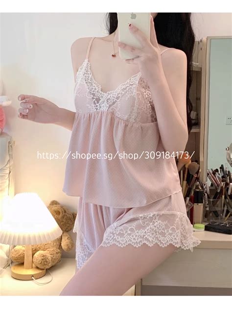 New Sg Stock Fumiko Padded Satin Lace Pajamas Pcs Set Top Shorts Sexy Sleepwear Women Lingerie