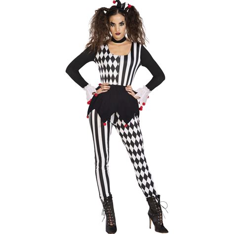 Adults Jester Lady Fancy Dress Halloween Costume Ladies Harlequin Clown ...