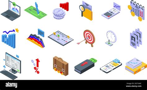 Financial Planning Icons Set Isometric Vector Manage Risk Plan