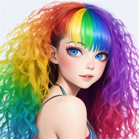 A Woman With Multi Colored Hair And Blue Eyes