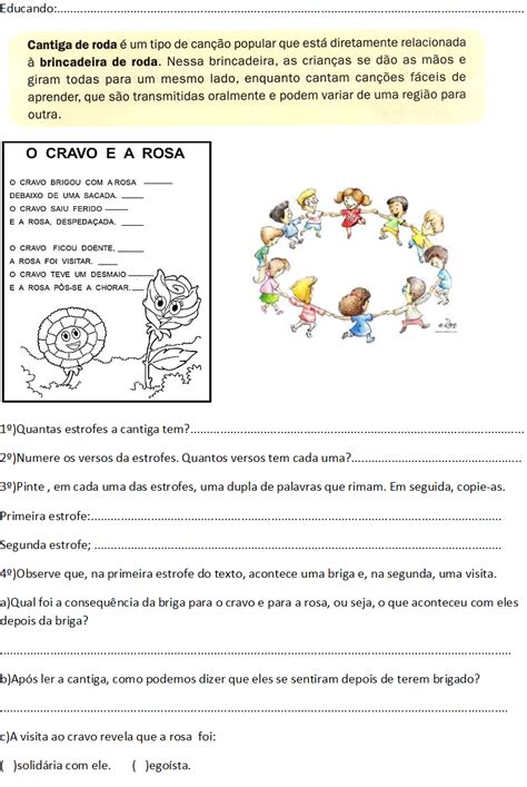 Atividade Cantigas De Roda - Atividade Com Cantigas De Roda Para 3 Ano - REVOEDUCA