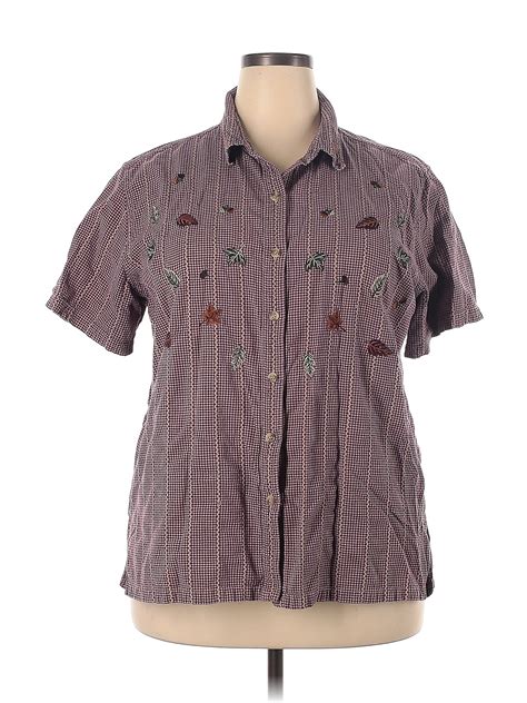 Bobbie Brooks 100 Cotton Stripes Burgundy Short Sleeve Button Down