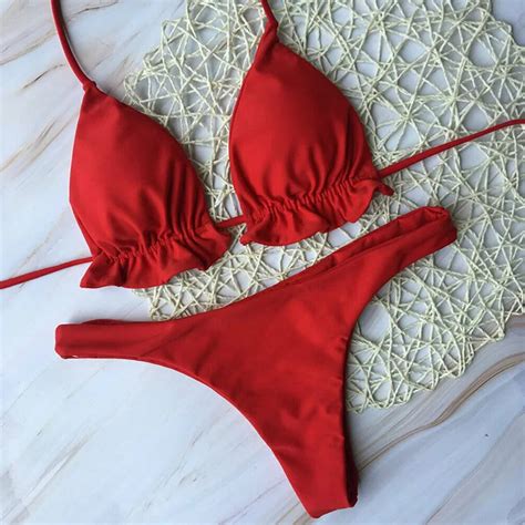 Conjunto De Bikini Bandage Para Mujer Traje De Ba O Rojo Sexy Sujetador De Realce Y Tanga