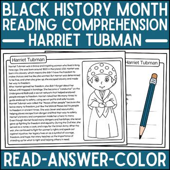 Harriet Tubman Reading Comprehension Passage Black History Month