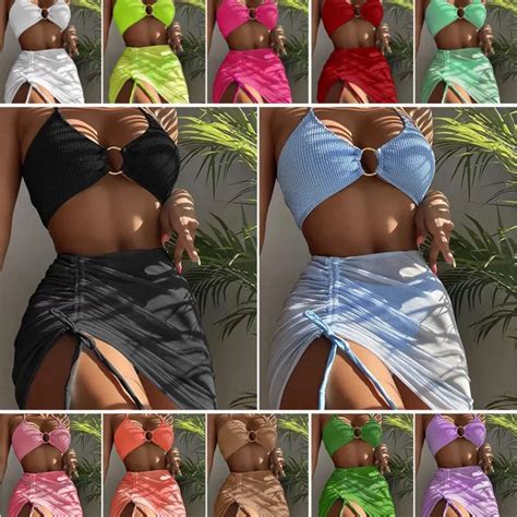 Multi Color Sexy Swimsuit Hanging Neck Three Piece Separate Swimsuit Female Bikini