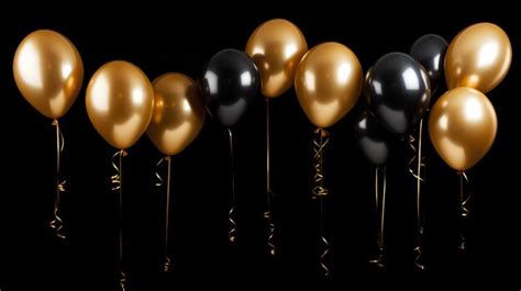 Premium Photo | Gold balloons on black background Gold balloons ...