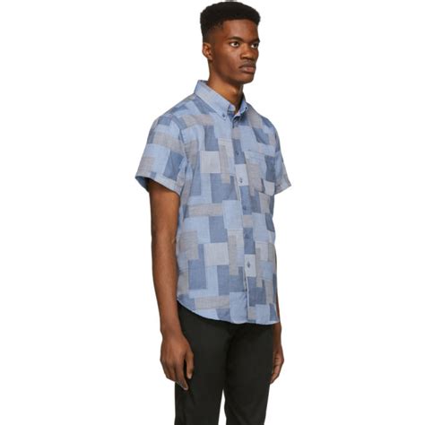 Naked And Famous Denim Blue Jacquard Abstract Blocks Shirt Naked And Famous Denim