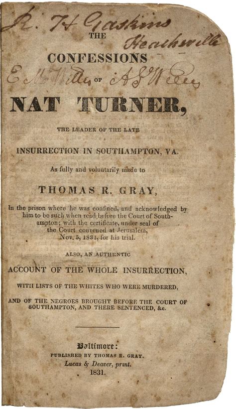 Confessions of Nat Turner, The (1831) - Encyclopedia Virginia