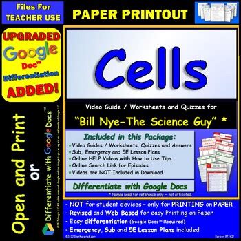 Differentiated Video Worksheet, Quiz & Ans. for Bill Nye - Cells