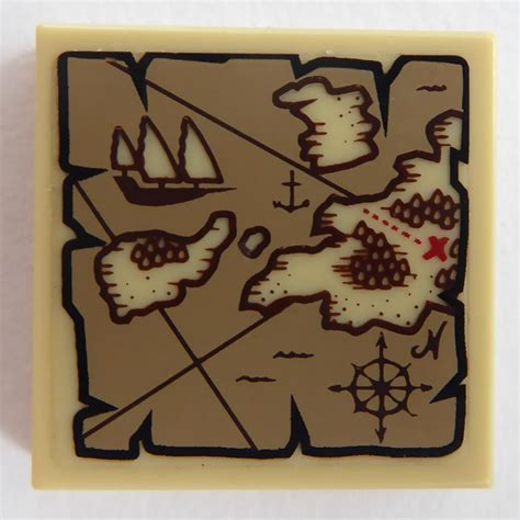 Lego Tile X With Map With The Sea Islands And Ship Sticker With