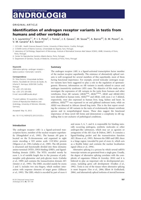 Pdf Structural Variants Of Sex Steroid Hormone Receptors In The Testis From Molecular Biology