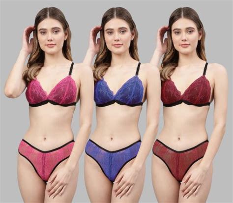 Buy PIBU Women S Pink Blue Maroon Net Bra Panty Set For Lingerie Set Undergarments Nightwear Hot