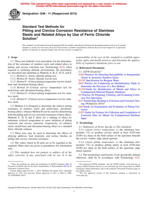 Astm G48 112015 Standard Test Methods For Pitting And Crevice