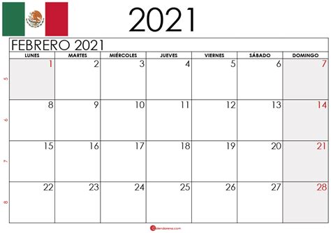 Descargar 🇲🇽 Calendario Febrero 2021 Para Imprimir