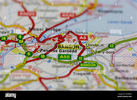 bangor  surrounding areas shown   road map  geography map stock photo alamy