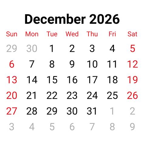 Calendar December 2026 Vector, Calendar December 2026, December 2026