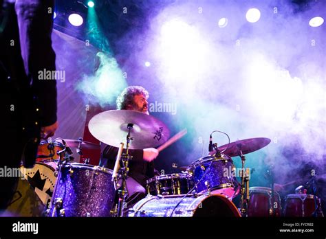 BARCELONA FEB 20 Drummer Of Mi Capitan Band Performs At Bikini