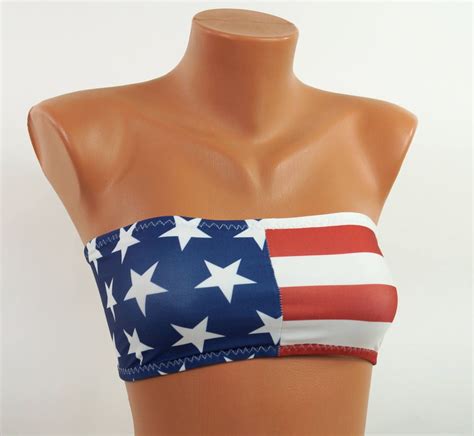 American Flag Bikini Bandeau Bikini Top And Thong Etsy