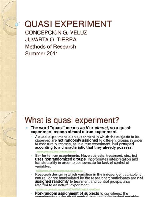 quasi experiment  experiment evaluation methods