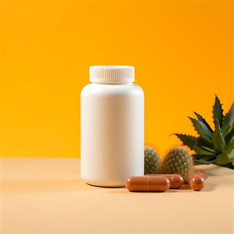 Premium Ai Image A White Bottle Next To Brown Pills And Cactus