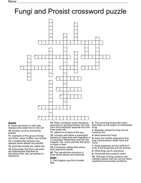 Fungi And Prosist Crossword Puzzle Wordmint