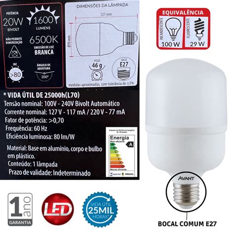 Kit L Mpadas Led Bulbo W E Bivolt Avant Alta Pot Ncia Casa