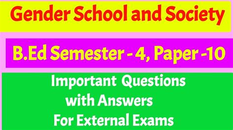 Gender School And Society Important Questions And Answers For Bed Exams Bed Notes For University