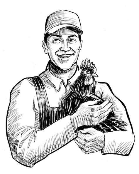 Agricultor Desenho Preto E Branco De Tinta De Galinha Foto Premium