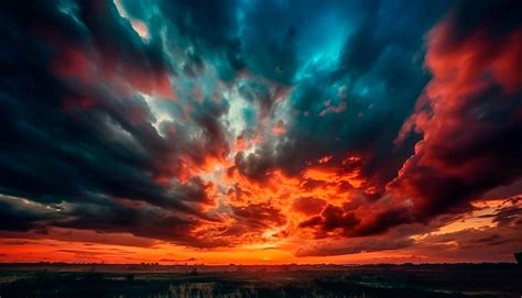 Premium Photo | A sunset with a dark sky and clouds