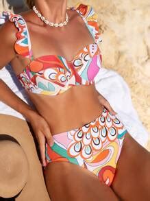 Shein Swim Color Block Ruffle Trim Underwire Separated Bikini Set Summer Beach Shein Usa