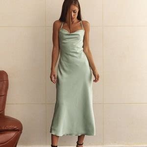 Beautiful Wedding Guest Dress With Lace Up Open Back Sage Green Silk