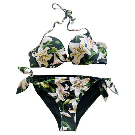 Dolce And Gabbana Black Pink Rose Flowers Full Swimsuit Swimwear Beachwear Bikini For Sale At