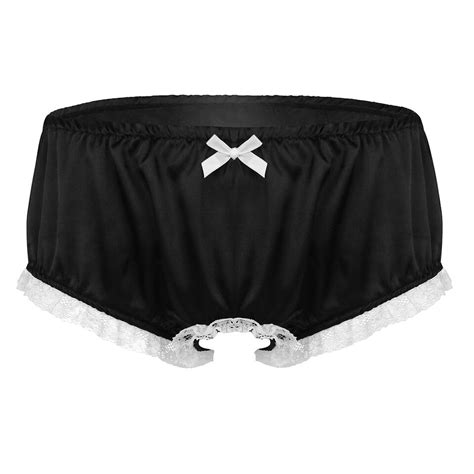Sissy Lingerie Ruffled Bloomer Briefs Mens LACE Satin French Maid Panty Skirt EBay