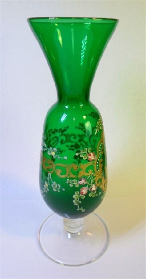 Vintage Emerald Green Glass Bud Vase W Marie Antoinette Etsy