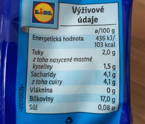 Tvaroh hrudkovitý 2 Pilos kalorie kJ a nutriční hodnoty