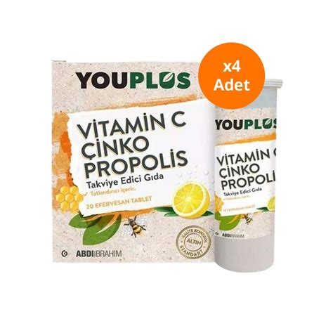 Youplus Vitamin C Çinko Propolis 20 Efervesan Tablet x 4 Adet