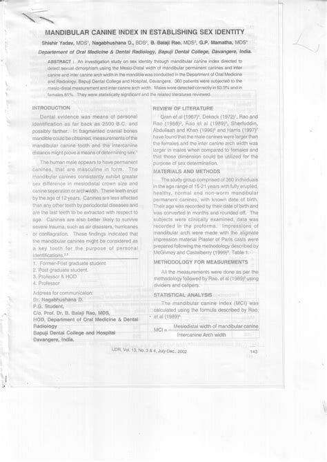 PDF Mandibular Canine Index In Establishing Sex Identity