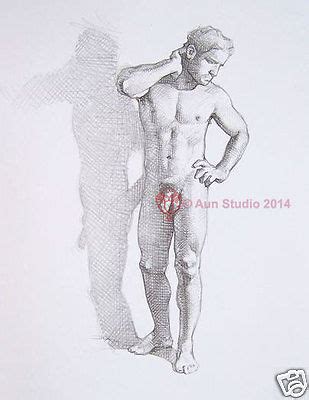 Original Drawing Figure Study Male Nude