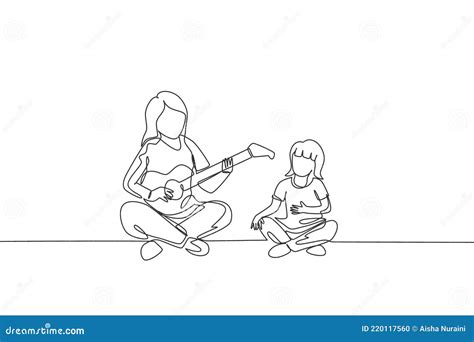 Desenho De Linha Nica E Cont Nua Da Jovem M E Tocando Viol O E