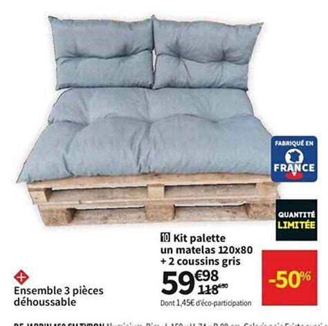 Promo Kit Palette Un Matelas X Coussins Gris Chez Conforama