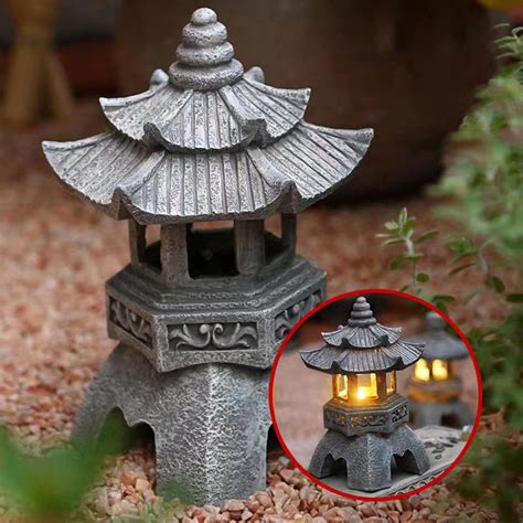 Solar Pagoda Lantern Garden Statue LED Light Outdoor Zen Garden