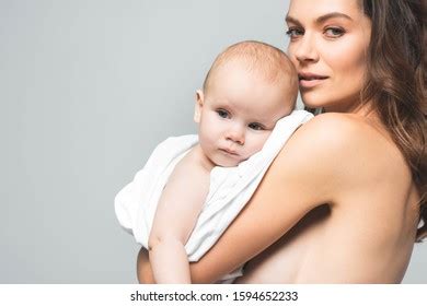 Portrait Attractive Naked Mother Hugging Baby Stock Photo Edit Now