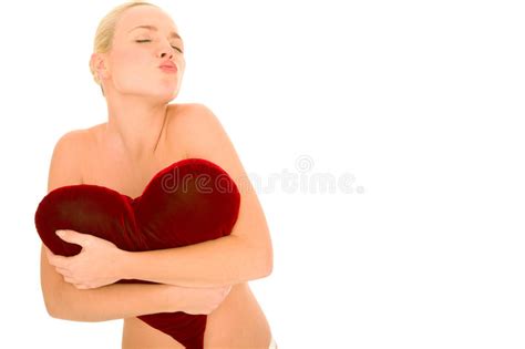 Naked Woman With Heart Shaped Pillow Free Stock Images Photos