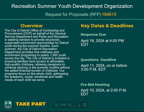 Recreation Summer Youth Development Organization Rfp 184615 City Of