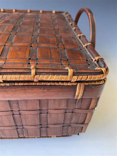 Japanese Antique Bamboo Flat Basket With Lid Zentner Collection