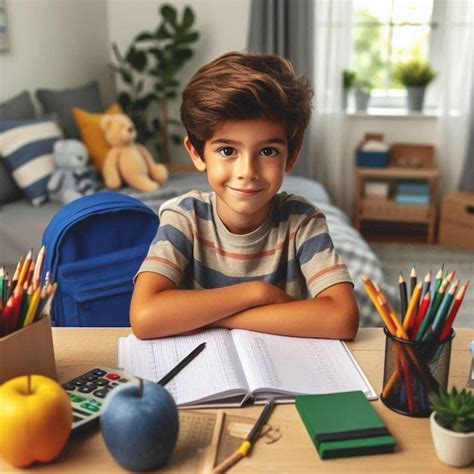 Boy Studying Premium Ai Generated Image