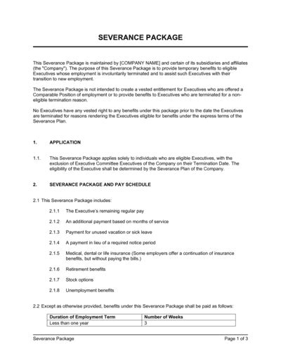 Severance Package Template