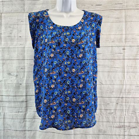 Pleione Womens Top Sz Small Blue Red Floral EBay