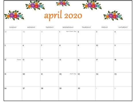 April 2020 Calendar PDF Sheet For Exam | Free Printable Calendar