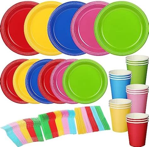 Amazon Yaomiao 300 Pcs Multi Color Disposable Dinnerware Set